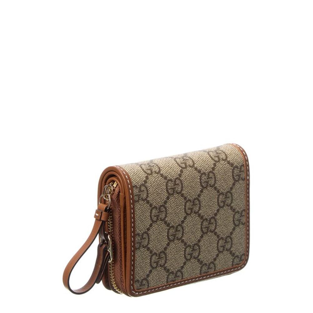 Gucci Emblem Mini Gg Supreme Canvas & Leather Zip Around Wallet, Beige - Picture 3 of 4